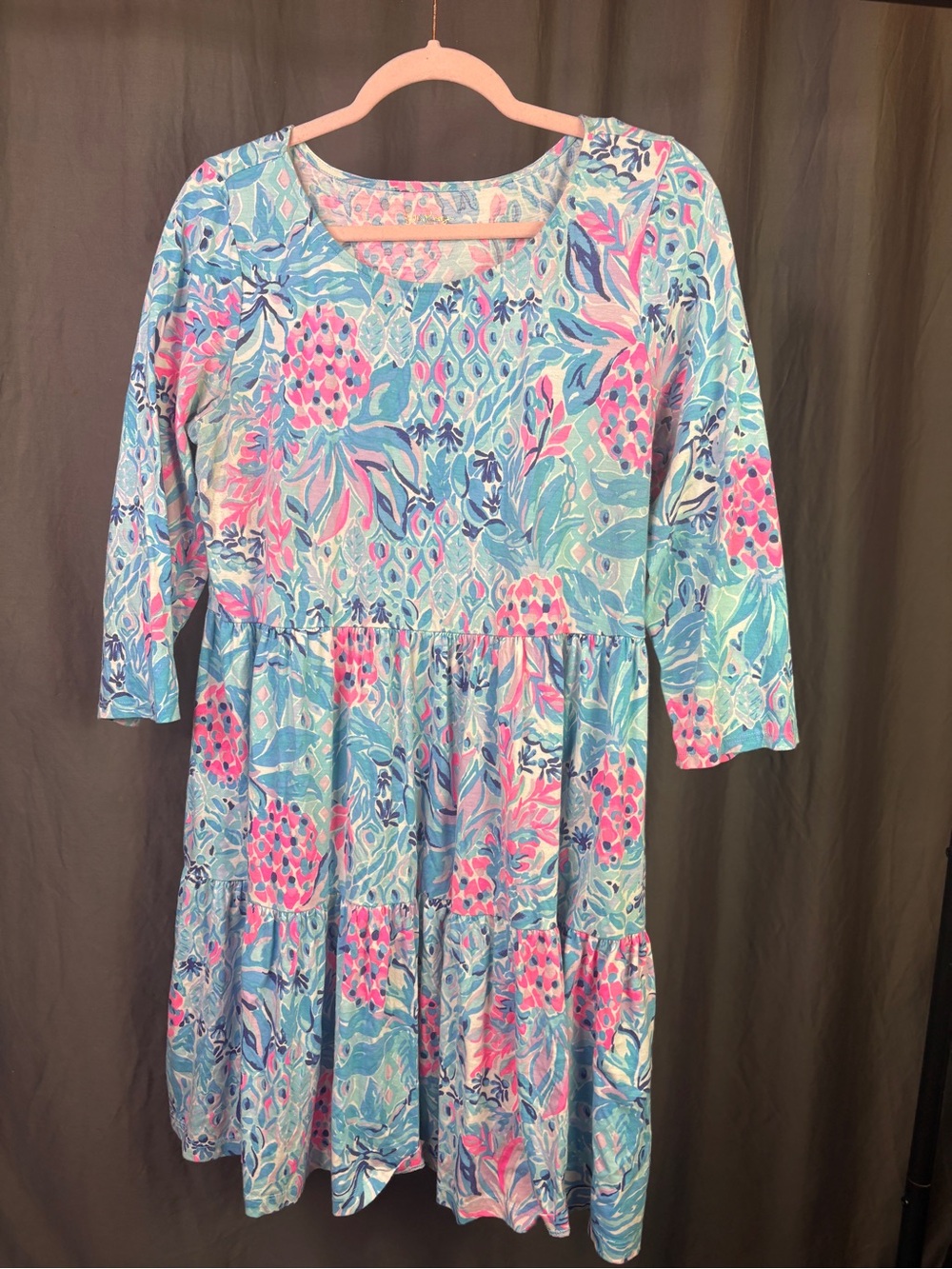 Lilly Pulitzer Light Blue Dress with Pink Floral Print